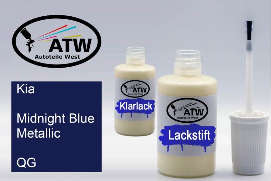 Kia, Midnight Blue Metallic, QG: 20ml Lackstift + 20ml Klarlack - Set, von ATW Autoteile West.